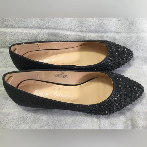 Lauren Lorraine Black Embellished Pointed Toe Ballet Flats Size 8 - Picture 4 of 11